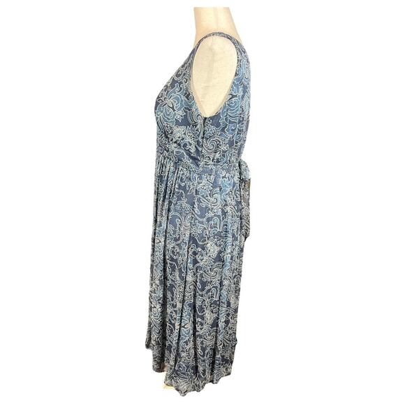 Jonathan Martin SILK V Neck Sleeveless Blue Paisley A Line Dress Back Tie 6 - Picture 2 of 13